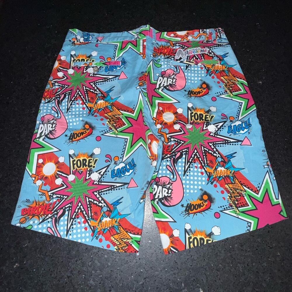 UEC Royal & Awesome Partoon golf shorts FUN BRIGHT COLORFUL CHINO SZ 38